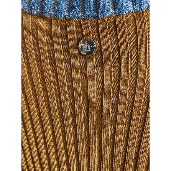 LANVIN Sweater Dress Midi Brown Ribbed Knit Wool Metallic Crewneck Long Sleeve - Picture 5 of 6